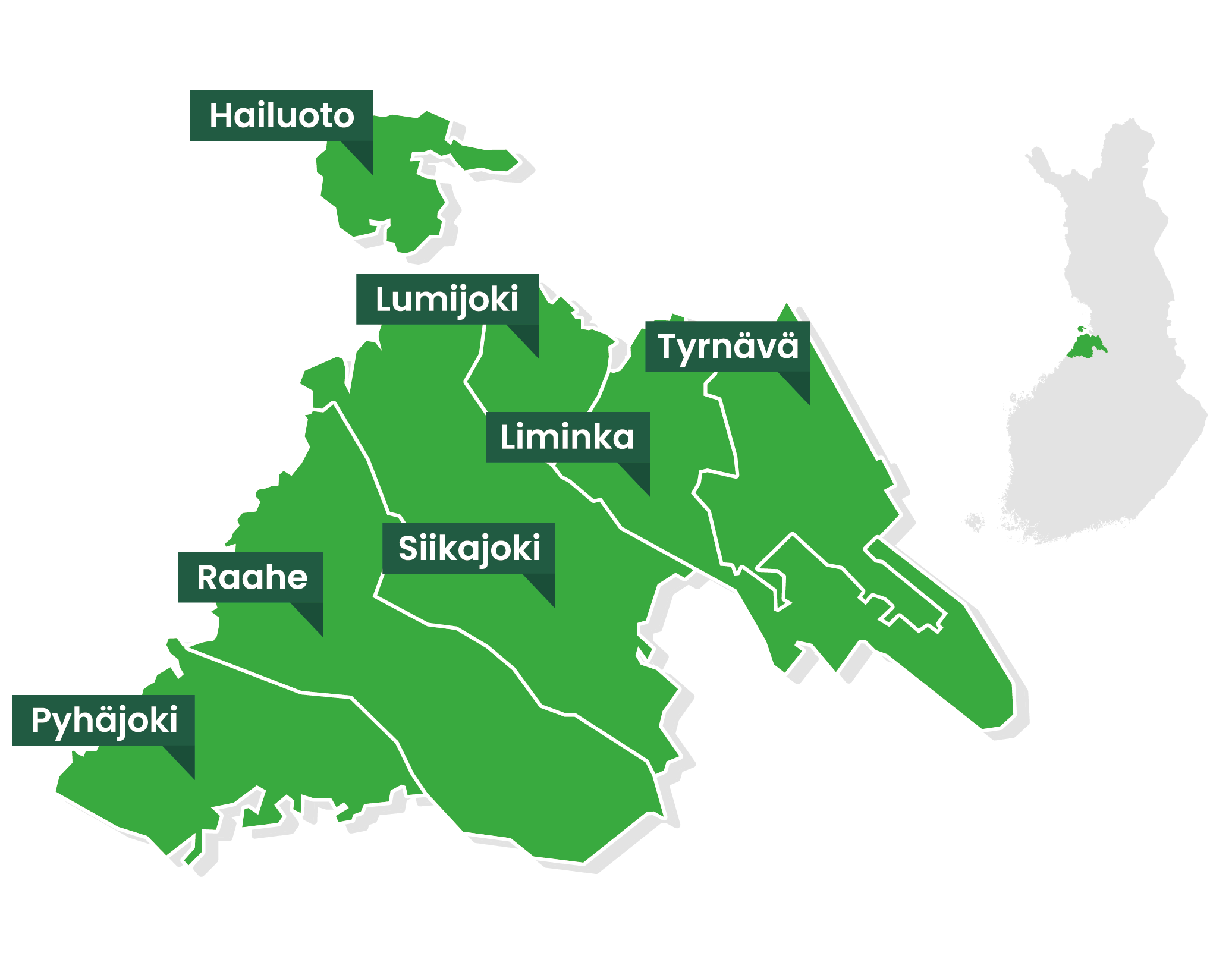 Norsun toiminta-alueeseen kuuluvat Hailuoto, Liminka, Lumijoki, Pyhäjoki, Raahe, Siikajoki ja Tyrnävä.
